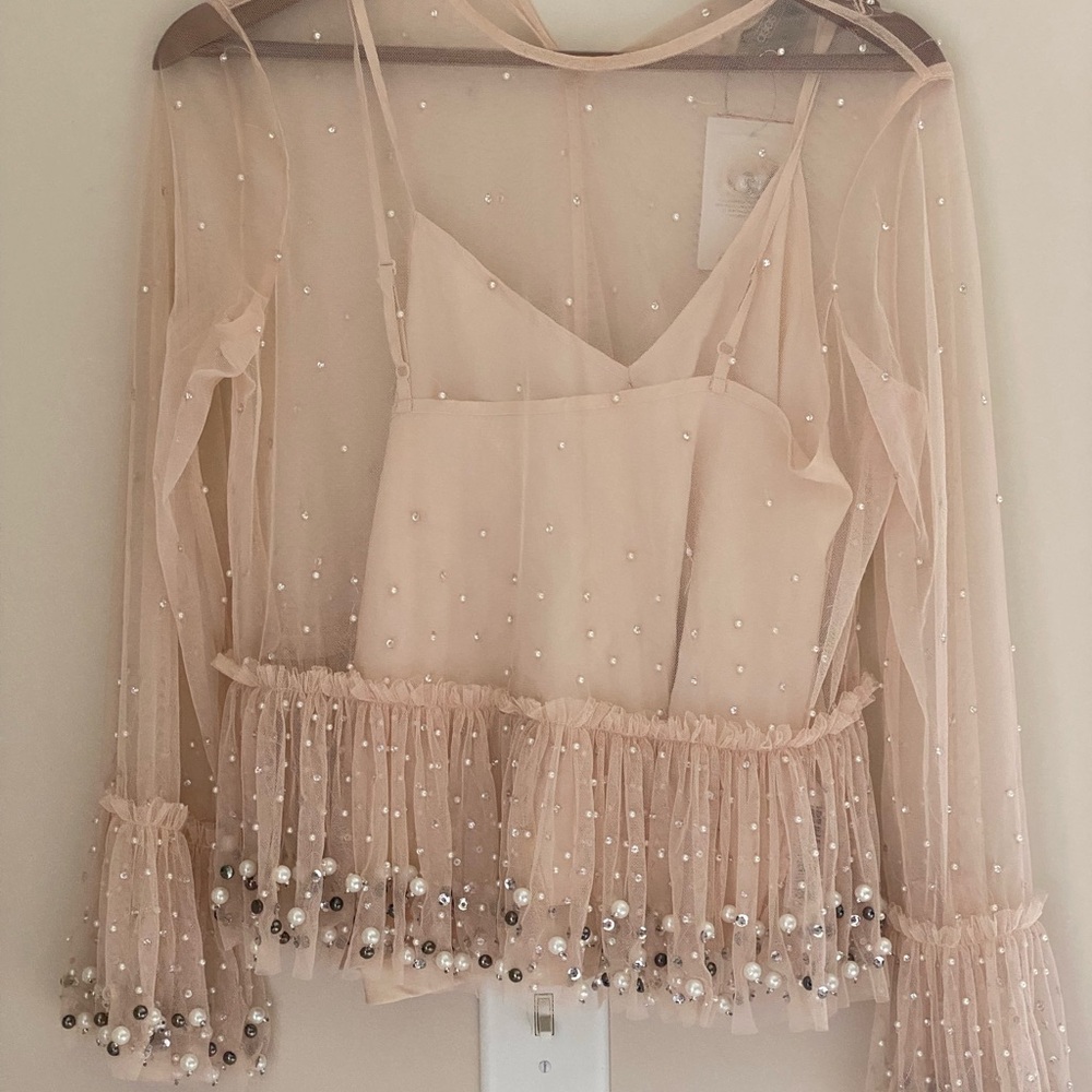 Tulle pearl-bead embellished top